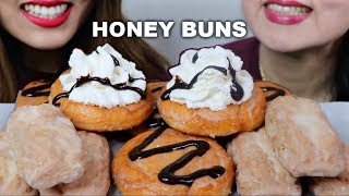 ASMR CHOCOLATE HONEY BUNS  GLAZED DONUT STICKS 리얼사운드 먹방  KimampLiz ASMR [upl. by Anawk]