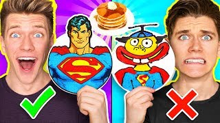 PANCAKE ART CHALLENGE Mystery Wheel 3 amp How To Make Avengers Captain Marvel amp Shazam Diy Art [upl. by Hiram]