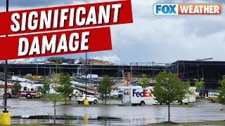 Tornado Causes Significant Damage To FedEx Facility In Portage Michigan [upl. by Tugman657]