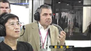 Mr Bean alias Rowan Atkinson face Massa and Hamilton  Indian GP F1 2011 [upl. by Sanders]