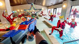 Nerf War  Amusement Park Battle 75 Nerf First Person Shooter [upl. by Ligetti]