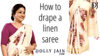 How to Drape a Linen Saree with 7 Narrow Pleats Dolly Jain Saree Draping Videos [upl. by Llennhoj899]