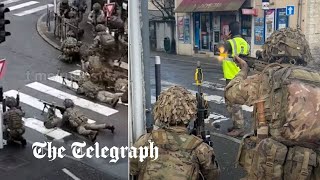 British soldiers seen firing guns on suburban French streets [upl. by Lincoln]