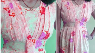 Plated gown frock dress making Fabric manipulation blusa day cat may cutting stitching full video [upl. by Zohar859]