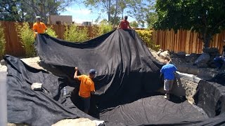 Koi Pond Construction  Pond Liner Preparation  Part 24 [upl. by Norahs887]