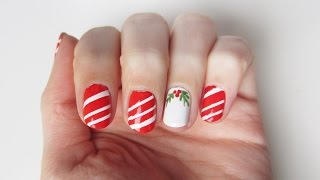 WinterNageldesign für Anfänger Zuckerstangenmuster und Mistelzweig  seni Nageldesign [upl. by Oswal]