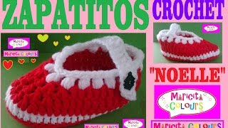 Zapatitos bebé a Crochet quotNoellequot Parte 4 tutorial Navidad Escarpines [upl. by Docia]