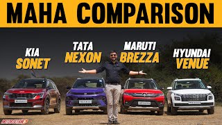 Tata Nexon vs Maruti Brezza vs Kia Sonet vs Hyundai Venue  MAHA COMPARISON [upl. by Hadwin684]