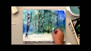 How To Scrape Watercolor Birch Trees  Easy Watercolor Technique for Watercolor Landscapes [upl. by Delphinia]