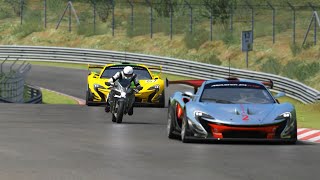 Kawasaki Ninja H2R vs McLaren P1 GTR Sports at Nordschleife [upl. by Durrell]