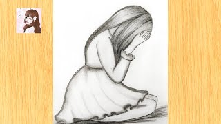 Crying girl drawing  Sad girl drawing tutorial  Beautiful drawing for Beginners  Art drawing [upl. by Kaete784]