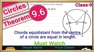 Circles Class 9 Theorem 96 Chords equidistant from the centre of a circle are equal in length [upl. by Tebazile628]