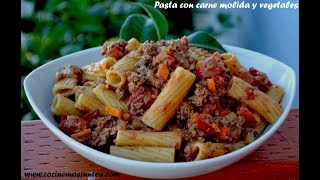 Pasta Rigatoni con carne molida y vegetales receta facil [upl. by Notffilc805]