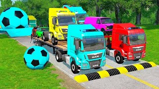 TRANSPORTING PIXAR CARS amp FRUITS WITH COLORED amp JOHN DEERE vs CLAAS vs TRACTORS  BeamNGdrive 962 [upl. by Ahern793]