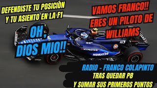 Orgullosos Así es la Radio de Franco Colapinto tras Quedar P8 y sumar sus Primeros Puntos F1 [upl. by Araeic205]