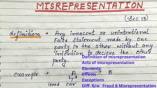 Misrepresentation Section 18 Effects amp Essentials Diff bw Fraud amp Misrepresentation [upl. by Saint]