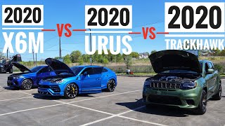 Greatest Super SUV Race 2020 BMW X6M vs Lamborghini Urus vs Jeep Trackhawk [upl. by Lebbie]