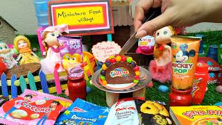 Miniature Rainbow Top Forward Skittles Cake  Tiny Cake  Miniature Food Village [upl. by Yhtomot]