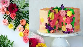 Buttercream Flower Cake  Part 2  Trending Cut Out Cake Tutorial [upl. by Dinny]