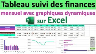 Tableau de suivi mensuel de vos finances avec graphiques dynamiques sur Excel [upl. by Najar]