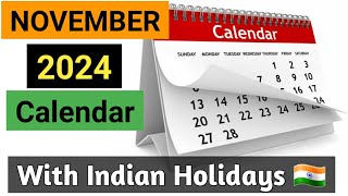 November 2024 Calendar  Nov 2024 Calendar  Indian Calendar With Holidays List  Nov Planner [upl. by Tomkin39]