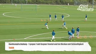 Fussballtraining 1 gegen 1 mit Gegner frontal und Schnelligkeit  Zweikampfschulung  Taktik [upl. by Hayward]