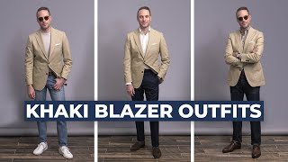 3 SIMPLE Khaki Blazer Combinations  Spring Outfits for Men 2021 [upl. by Aimerej]