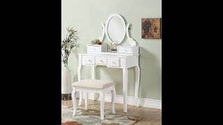 Roundhill Furniture Ashley Wood MakeUp Vanity Table and Stool Set [upl. by Lempres328]