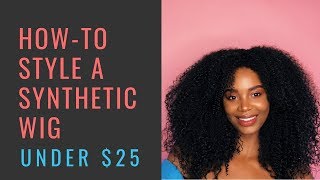 HOWTO STYLE A SYNTHETIC CURLY WIG  Under 25 [upl. by Ettedualc]