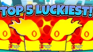 😱TOP 5 LUCKIEST YOUTUBERS IN Pet Simulator 99🍀 [upl. by Aihsenrad]