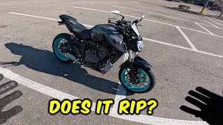 2023 Yamaha MT07 Test Ride And Stunts [upl. by Accisej]