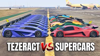 GTA 5 ONLINE  TEZERACT VS 10 FASTEST SUPERCARS WHICH IS FASTEST  DRAG RACE [upl. by Earised546]