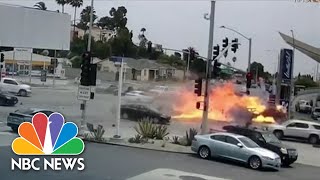 Dramatic Video Fiery Los Angeles Car Crash Kills Five Injures Seven [upl. by Kallista]