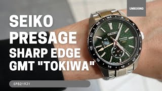 Unboxing Seiko Presage Sharp Edged GMT Green Dial SPB219 [upl. by Ahsiuqat]