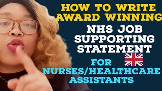 HOW TO WRITE SUPPORTING STATEMENT FOR NHS JOB APPLICATIONS FOR HEALTHCARE ASSISTANTS NURSES nhs [upl. by Adekan]