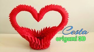 CESTA ORIGAMI 3D con ARCO en forma de CORAZÓNPASO A PASO [upl. by Hanad]