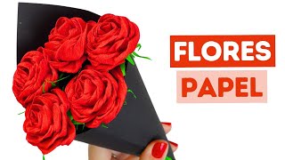 💐 Como hacer flores de papel crepe para San Valentín ¡Fácil [upl. by Nylatsyrc927]