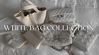 MY WHITE HANDBAG COLLECTION   MY MOST USED COLOR TRANSFER amp WEAR AND TEAR  HERMÈS CHANEL amp DIOR [upl. by Niles]