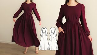 Sewing Tutorial for Modest Maxi Linen Dress  Sewing Pattern 🌸 [upl. by Marylee]