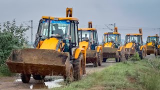 5 JCB 3DX machines go together to plug broken pond in my village  Jcb vs jcb [upl. by Coster]