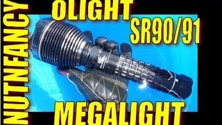 Olight SR90 amp SR91 Megalight with THROW by Nutnfancy [upl. by Aynotahs]