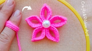 Its so Cute 💖🌟 Super Easy Woolen Flower Making Idea with Finger  DIY Hand Embroidery Flowers [upl. by Leuqar]