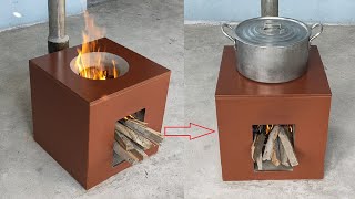 How to make smoke free wood stove beautiful saving firewood [upl. by Ynatil]