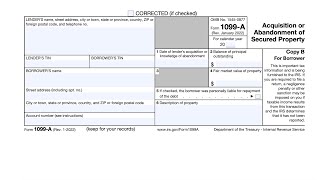 IRS Form 1099A Walkthrough Acquisition or Abandonment of Secured Property [upl. by Colbert]