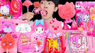 ASMR ICE CREAM DESSERT PARTY 편의점 핑크 디저트 불닭 아이스크림 젤리 먹방 JELLY CANDY MUKBANG EATING SOUNDS 咀嚼音 [upl. by Annaujat82]