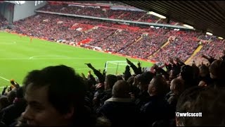 Wolves fans celebrating Stearman goal at Liverpool away 28117 [upl. by Rabelais912]