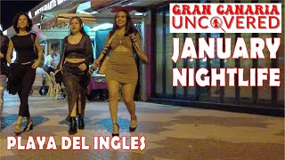 Playa del Ingles January 2024 Nightlife at Anexo II 4K 60fps  Gran Canaria Uncovered Maspalomas [upl. by Anilatac]