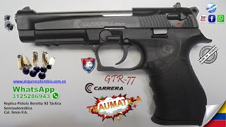 Pistola Traumatica Carrera GTR77 Replica Beretta 92 Táctica Desarme y Ensayo│WhatsApp 3125286943 [upl. by Samuella]