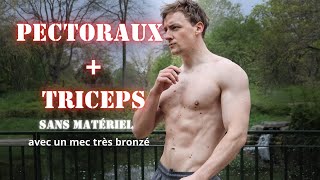 Pectoraux et Triceps au sol sans matériel  surprise  ya des pompes [upl. by Yulma]