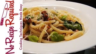 Spaghetti with Fava Beans amp Bacon  NoRecipeRequiredcom [upl. by Yenahpets456]